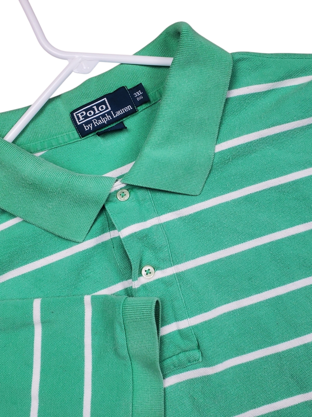 Polo Ralph Lauren Polo Shirts Mens 3XL BIG Green White Stripe Short Sleeve Pony